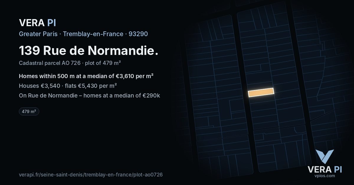 139 Rue de Normandie, Tremblay-en-France at night – the plot lit, the parcels around coloured by the prices near them