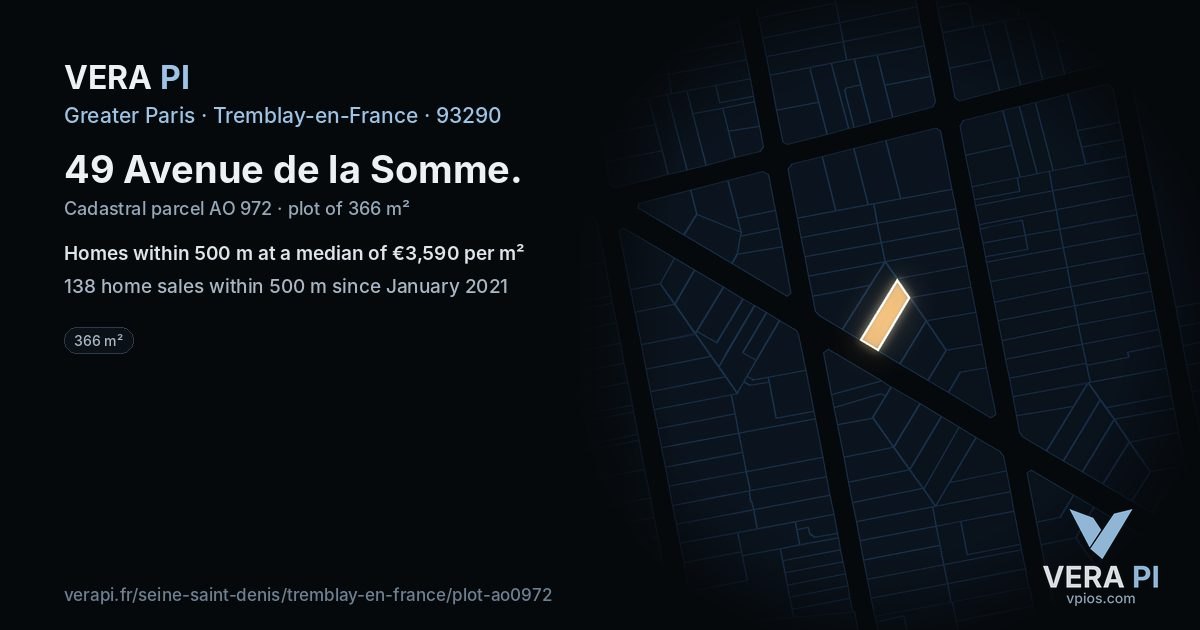 49 Avenue de la Somme, Tremblay-en-France at night – the plot lit, the parcels around coloured by the prices near them