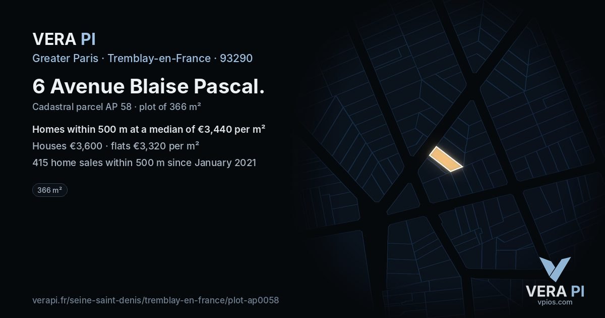 6 Avenue Blaise Pascal, Tremblay-en-France at night – the plot lit, the parcels around coloured by the prices near them