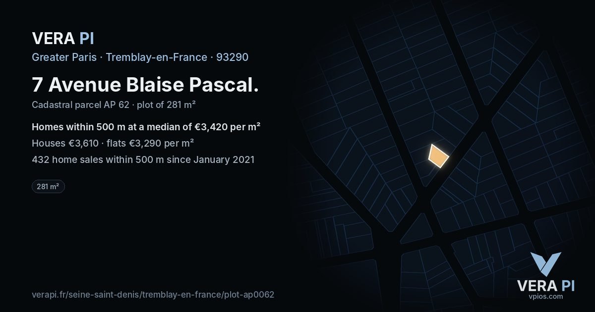 7 Avenue Blaise Pascal, Tremblay-en-France at night – the plot lit, the parcels around coloured by the prices near them
