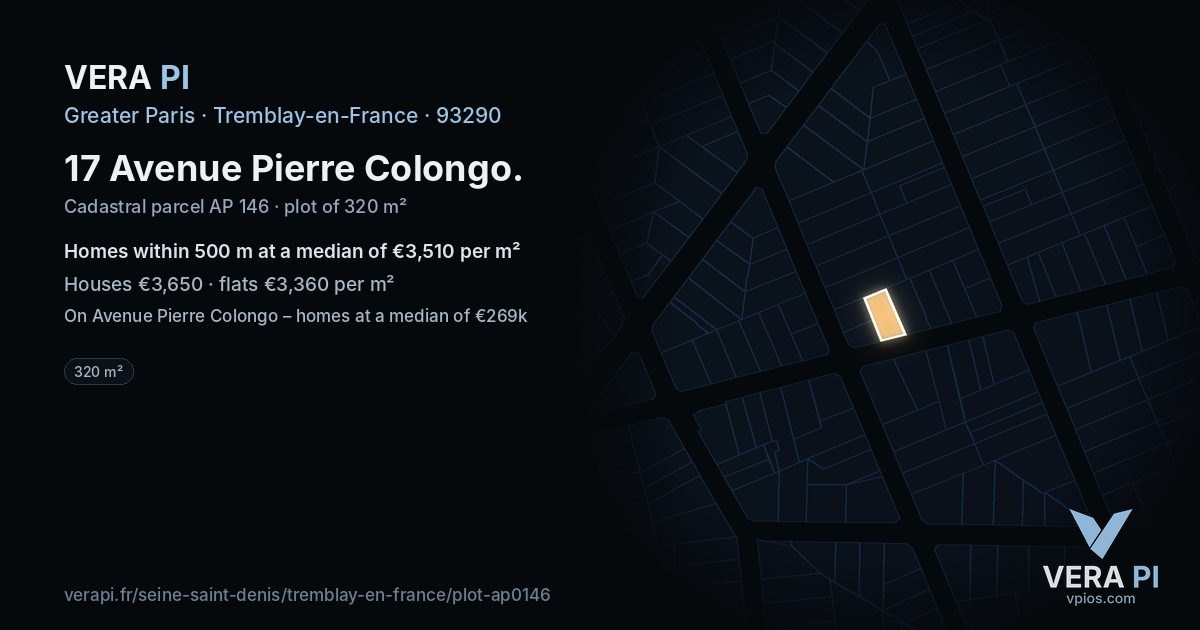 17 Avenue Pierre Colongo, Tremblay-en-France at night – the plot lit, the parcels around coloured by the prices near them