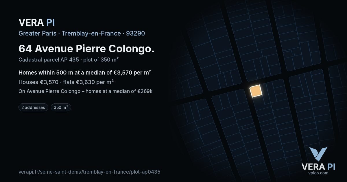 64 Avenue Pierre Colongo, Tremblay-en-France at night – the plot lit, the parcels around coloured by the prices near them