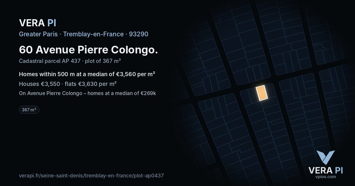 60 Avenue Pierre Colongo, Tremblay-en-France at night – the plot lit, the parcels around coloured by the prices near them