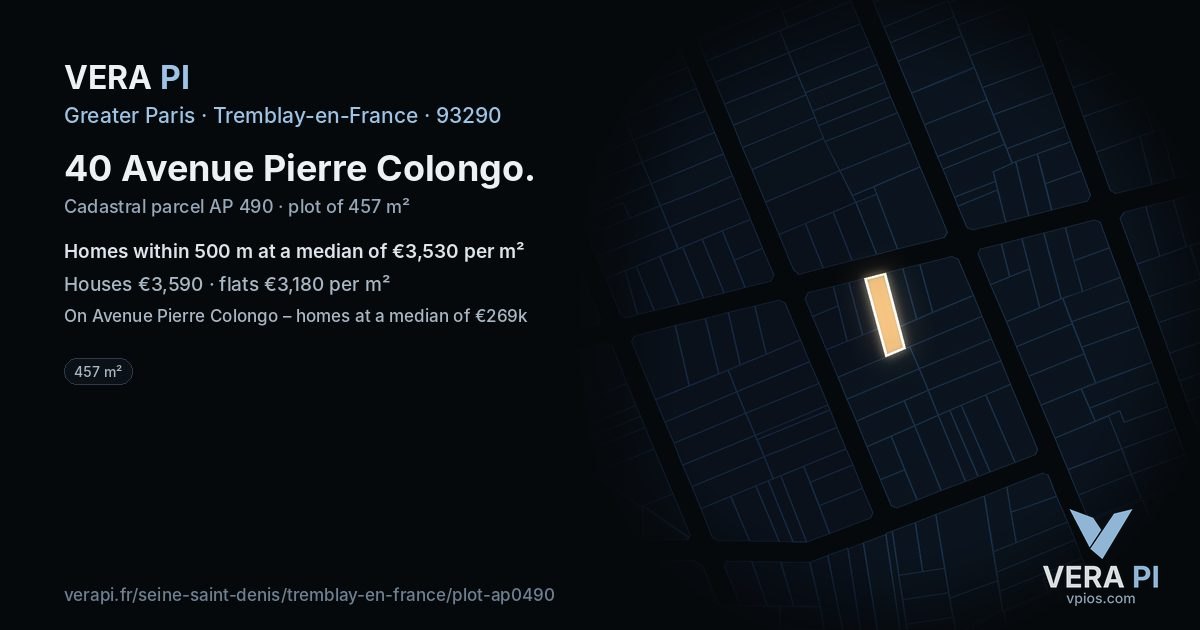 40 Avenue Pierre Colongo, Tremblay-en-France at night – the plot lit, the parcels around coloured by the prices near them