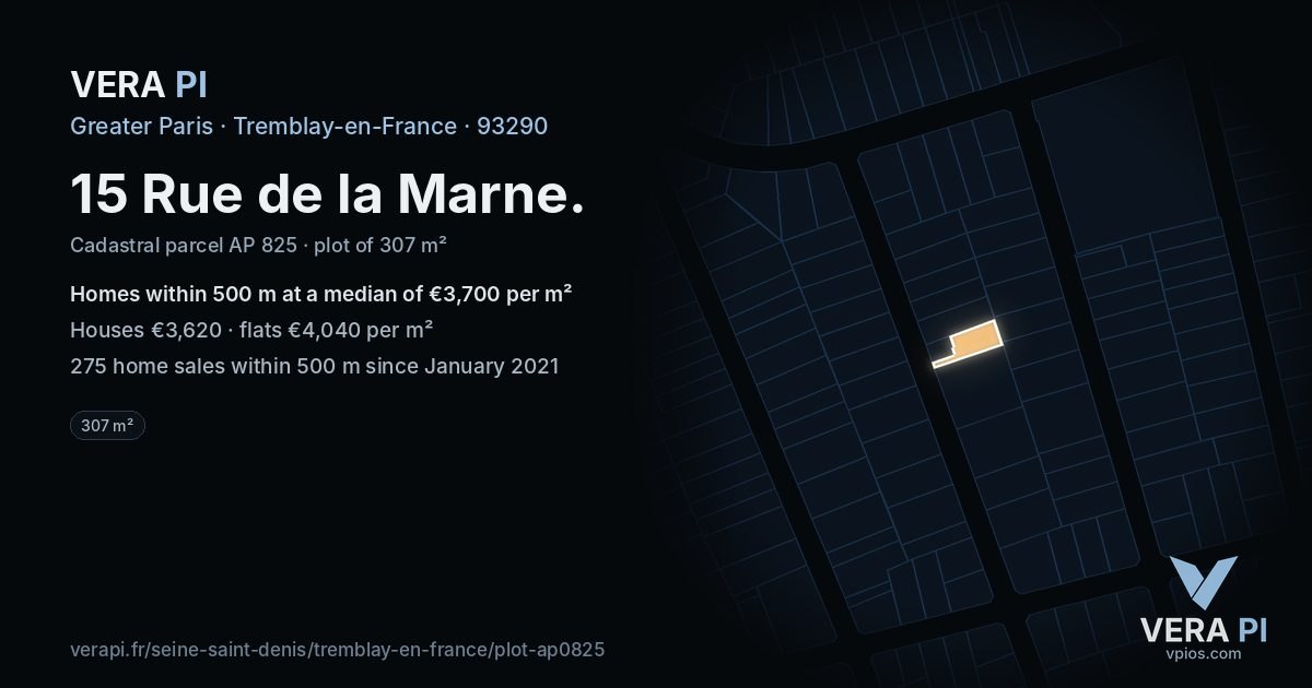 15 Rue de la Marne, Tremblay-en-France at night – the plot lit, the parcels around coloured by the prices near them