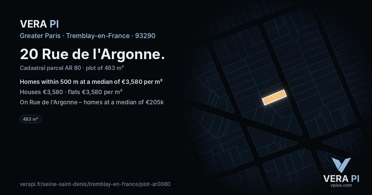 20 Rue de l'Argonne, Tremblay-en-France at night – the plot lit, the parcels around coloured by the prices near them