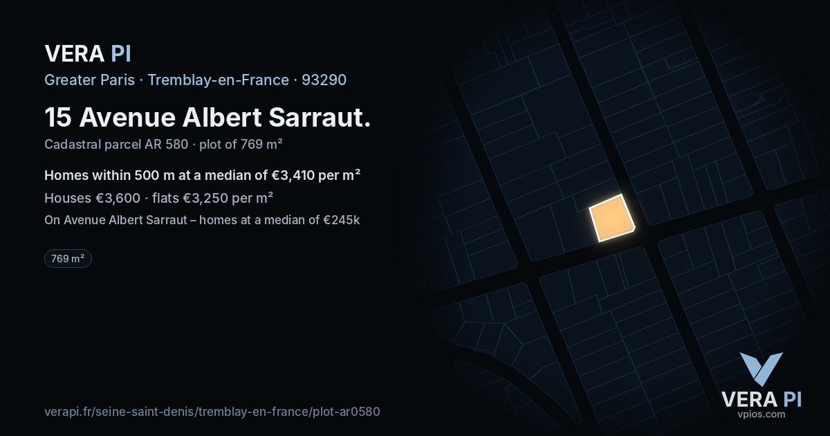 15 Avenue Albert Sarraut, Tremblay-en-France at night – the plot lit, the parcels around coloured by the prices near them