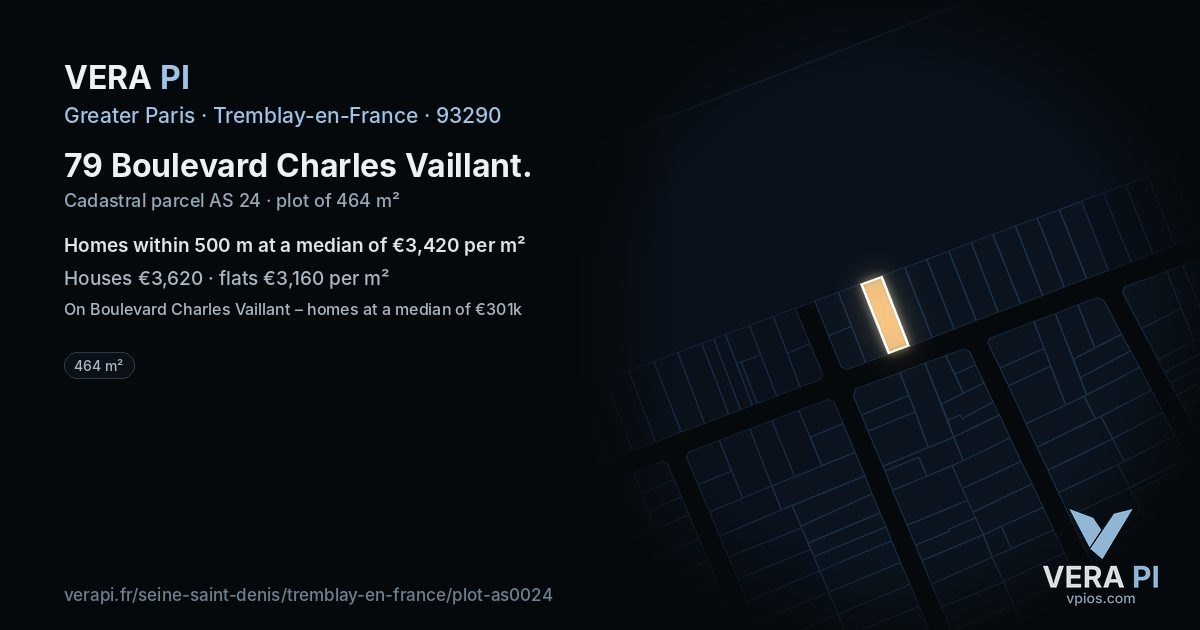 79 Boulevard Charles Vaillant, Tremblay-en-France at night – the plot lit, the parcels around coloured by the prices near them