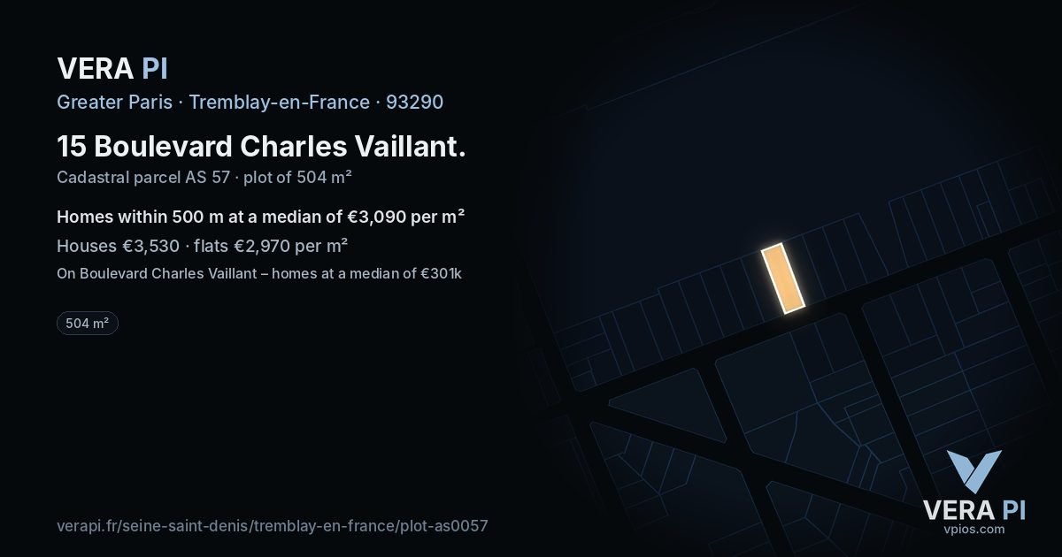 15 Boulevard Charles Vaillant, Tremblay-en-France at night – the plot lit, the parcels around coloured by the prices near them