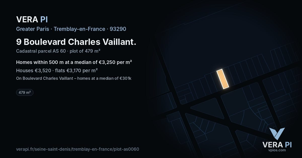 9 Boulevard Charles Vaillant, Tremblay-en-France at night – the plot lit, the parcels around coloured by the prices near them