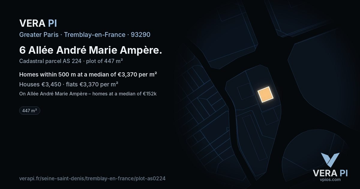 6 Allée André Marie Ampère, Tremblay-en-France at night – the plot lit, the parcels around coloured by the prices near them