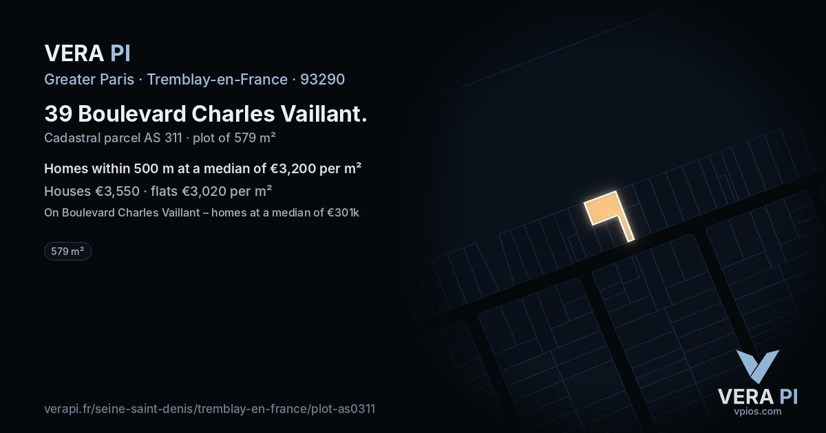 39 Boulevard Charles Vaillant, Tremblay-en-France at night – the plot lit, the parcels around coloured by the prices near them