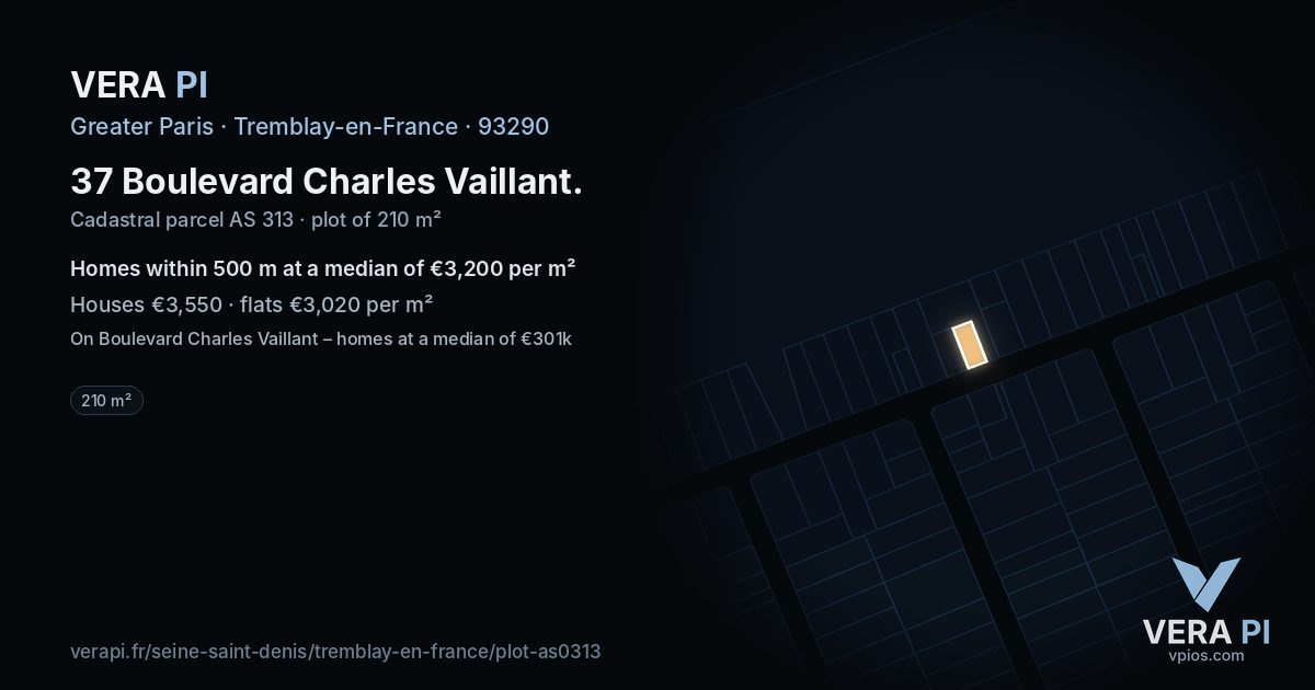 37 Boulevard Charles Vaillant, Tremblay-en-France at night – the plot lit, the parcels around coloured by the prices near them