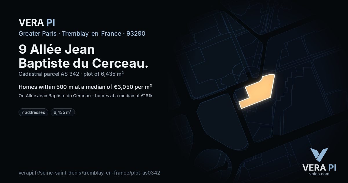 9 Allée Jean Baptiste du Cerceau, Tremblay-en-France at night – the plot lit, the parcels around coloured by the prices near them