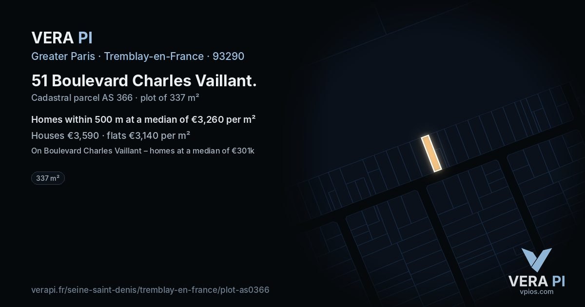51 Boulevard Charles Vaillant, Tremblay-en-France at night – the plot lit, the parcels around coloured by the prices near them