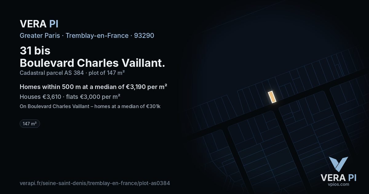 31 bis Boulevard Charles Vaillant, Tremblay-en-France at night – the plot lit, the parcels around coloured by the prices near them