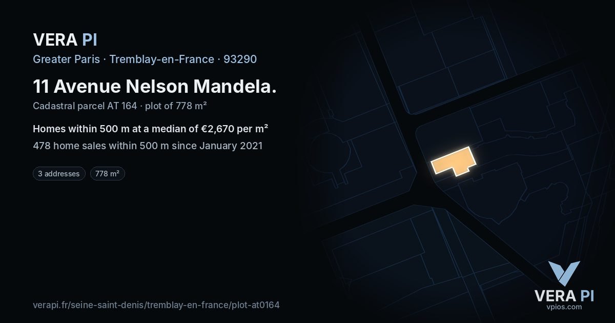 11 Avenue Nelson Mandela, Tremblay-en-France at night – the plot lit, the parcels around coloured by the prices near them