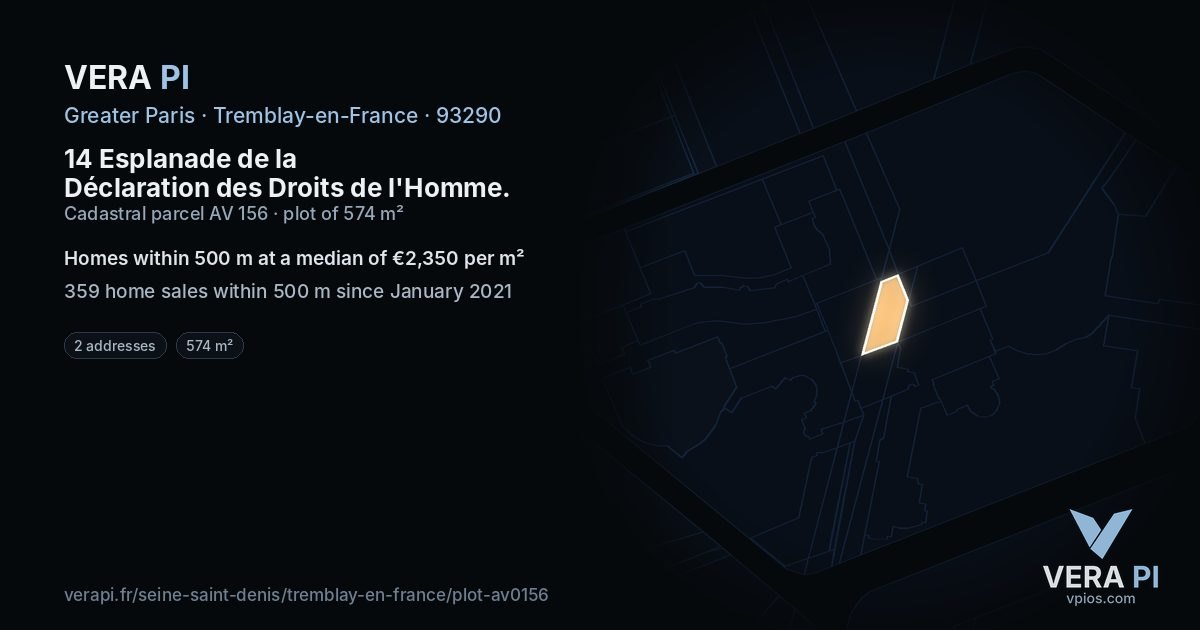 14 Esplanade de la Déclaration des Droits de l'Homme, Tremblay-en-France at night – the plot lit, the parcels around coloured by the prices near them