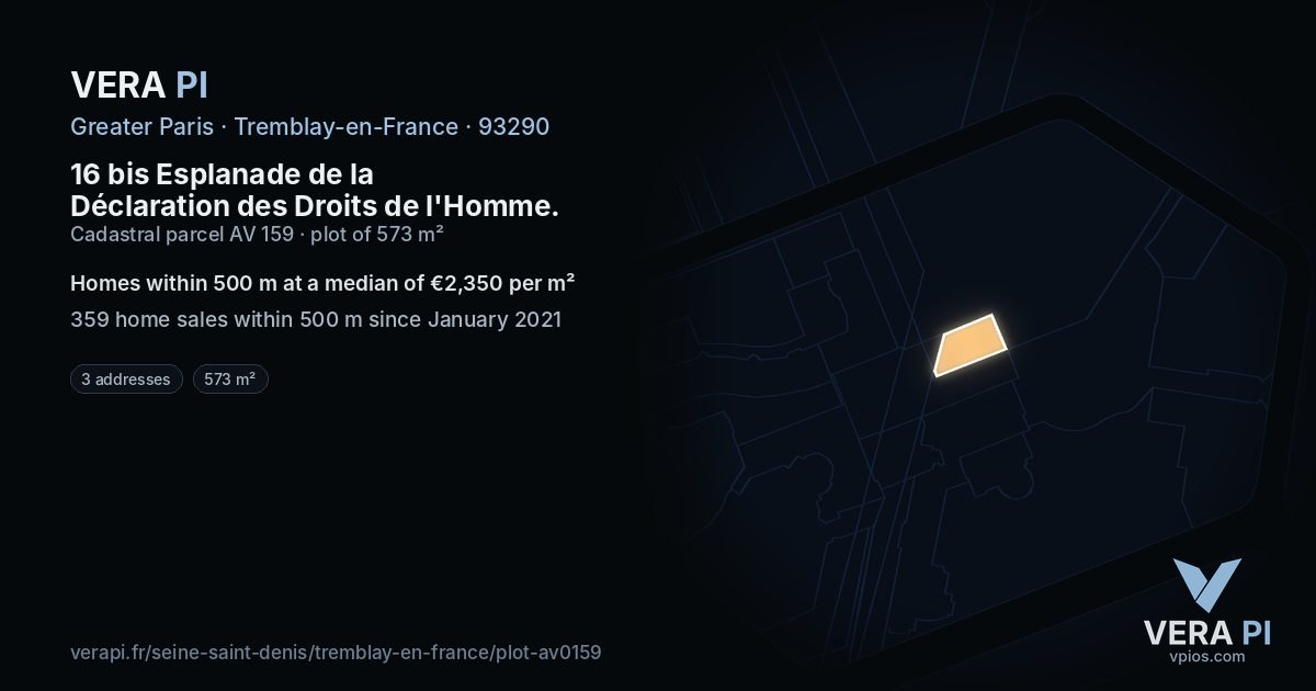 16 bis Esplanade de la Déclaration des Droits de l'Homme, Tremblay-en-France at night – the plot lit, the parcels around coloured by the prices near them