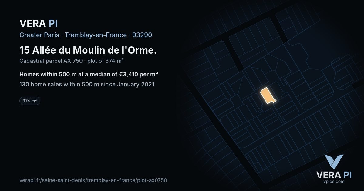15 Allée du Moulin de l'Orme, Tremblay-en-France at night – the plot lit, the parcels around coloured by the prices near them