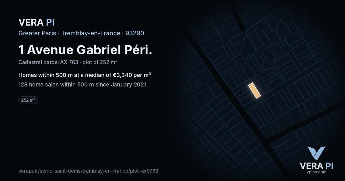 1 Avenue Gabriel Péri, Tremblay-en-France at night – the plot lit, the parcels around coloured by the prices near them