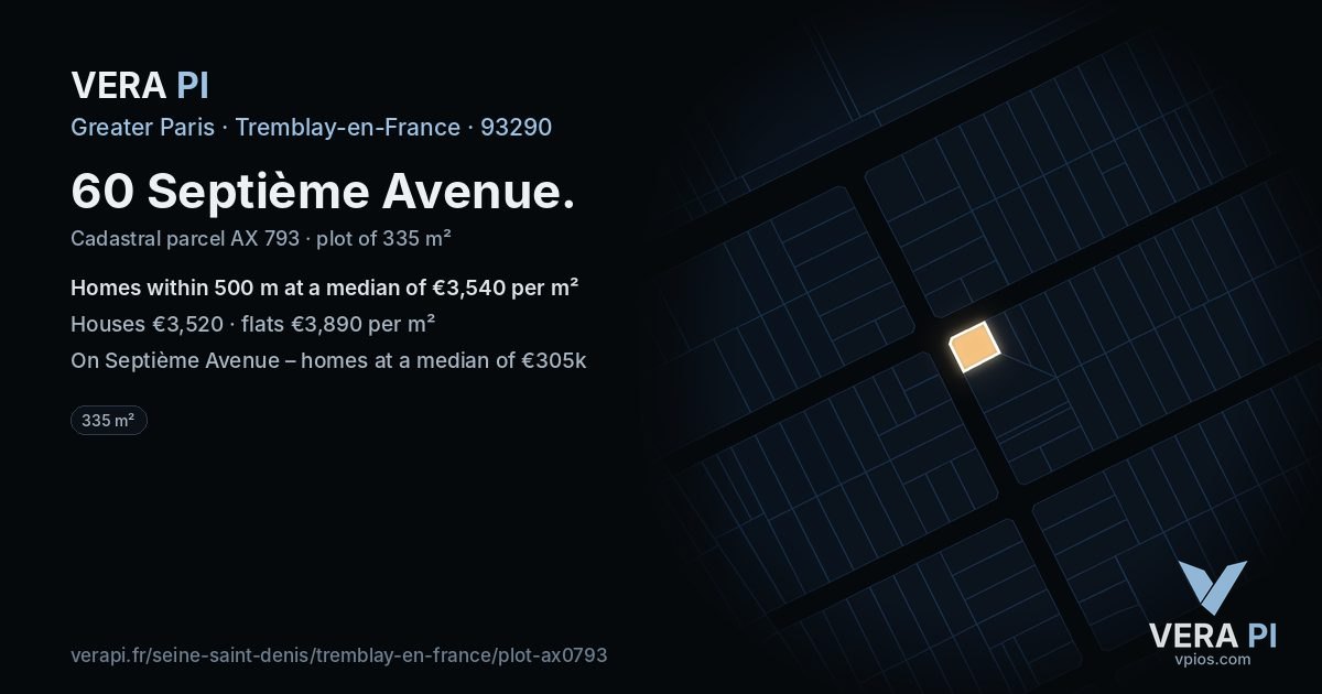 60 Septième Avenue, Tremblay-en-France at night – the plot lit, the parcels around coloured by the prices near them