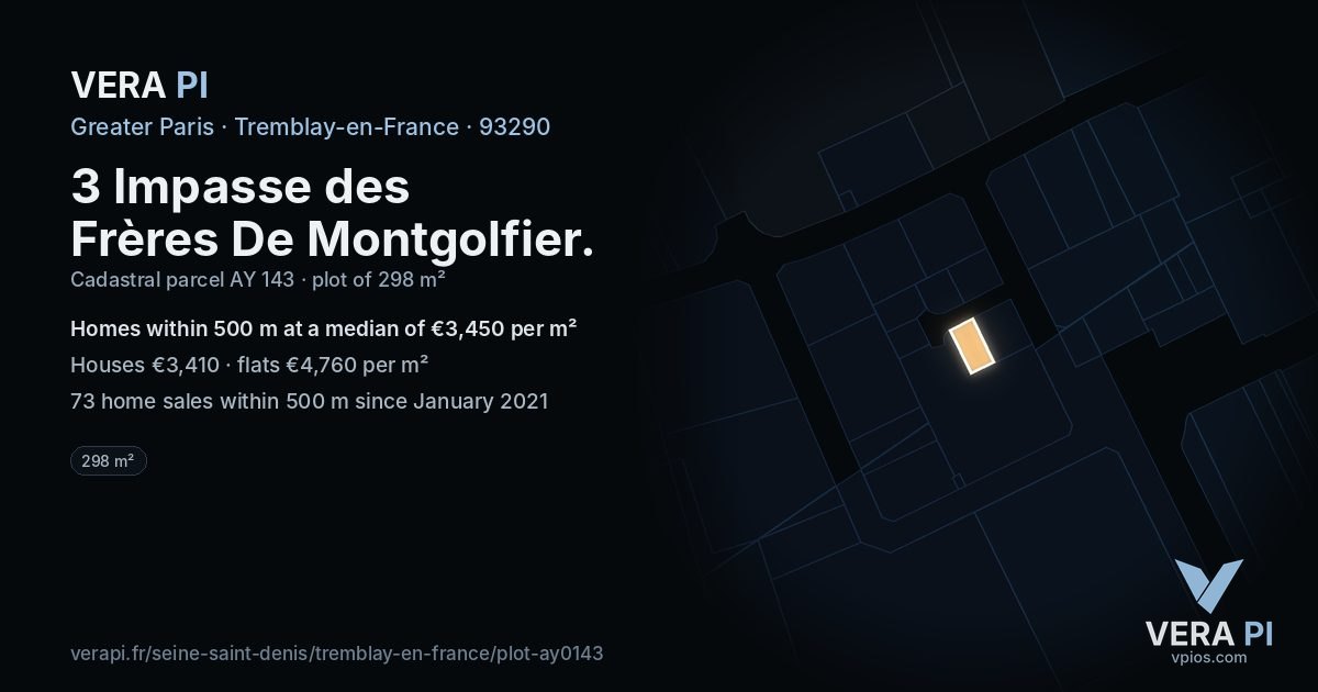 3 Impasse des Frères De Montgolfier, Tremblay-en-France at night – the plot lit, the parcels around coloured by the prices near them