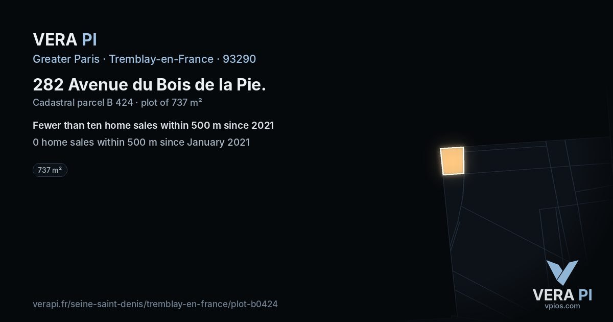 282 Avenue du Bois de la Pie, Tremblay-en-France at night – the plot lit, the parcels around coloured by the prices near them