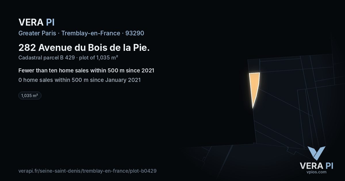 282 Avenue du Bois de la Pie, Tremblay-en-France at night – the plot lit, the parcels around coloured by the prices near them
