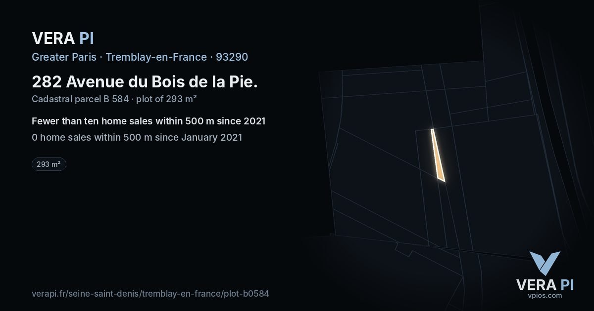 282 Avenue du Bois de la Pie, Tremblay-en-France at night – the plot lit, the parcels around coloured by the prices near them