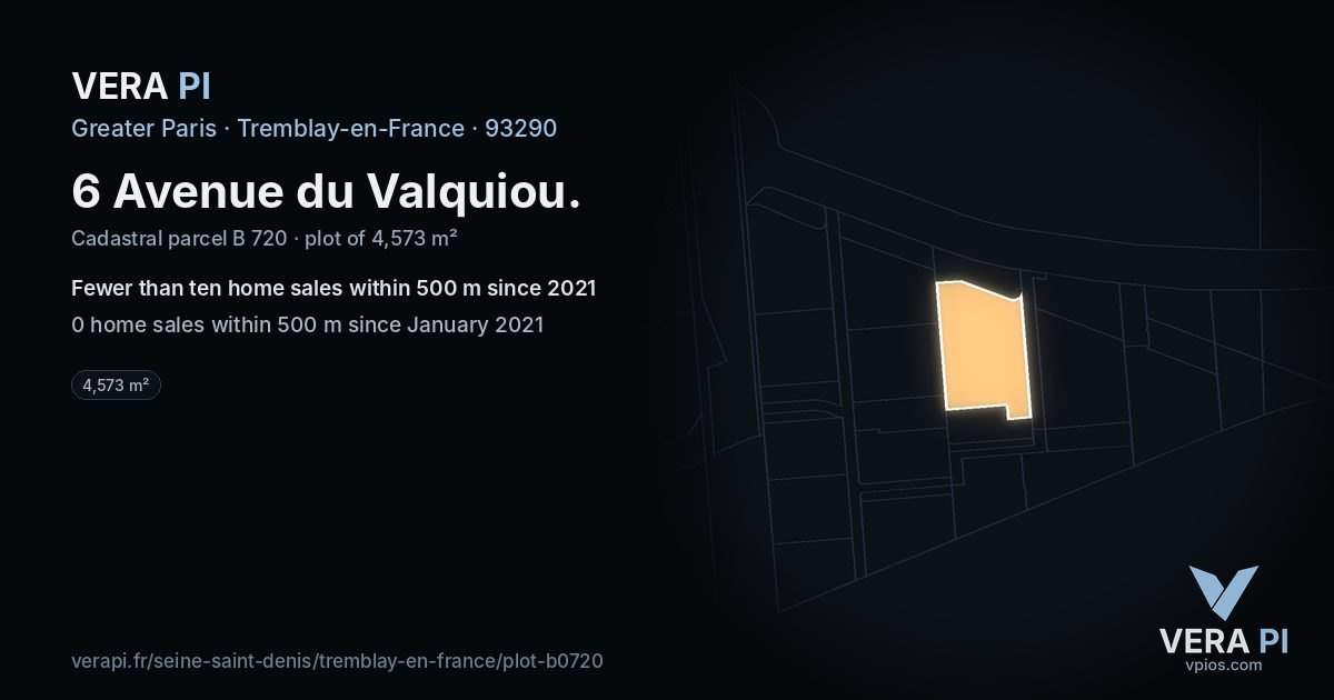 6 Avenue du Valquiou, Tremblay-en-France at night – the plot lit, the parcels around coloured by the prices near them