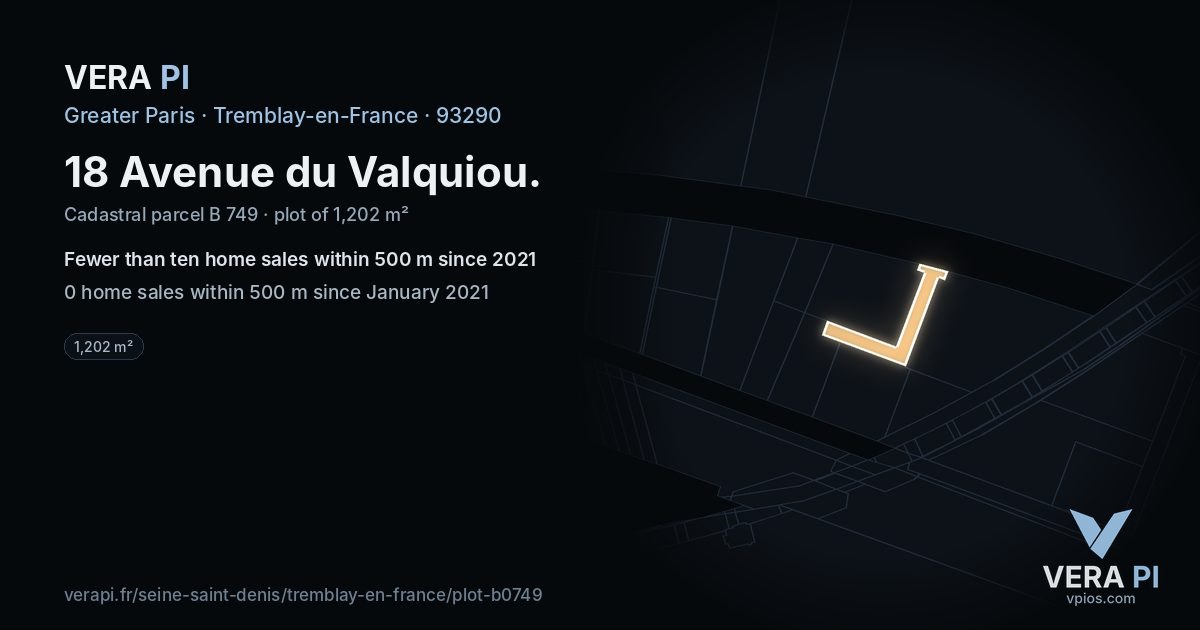 18 Avenue du Valquiou, Tremblay-en-France at night – the plot lit, the parcels around coloured by the prices near them