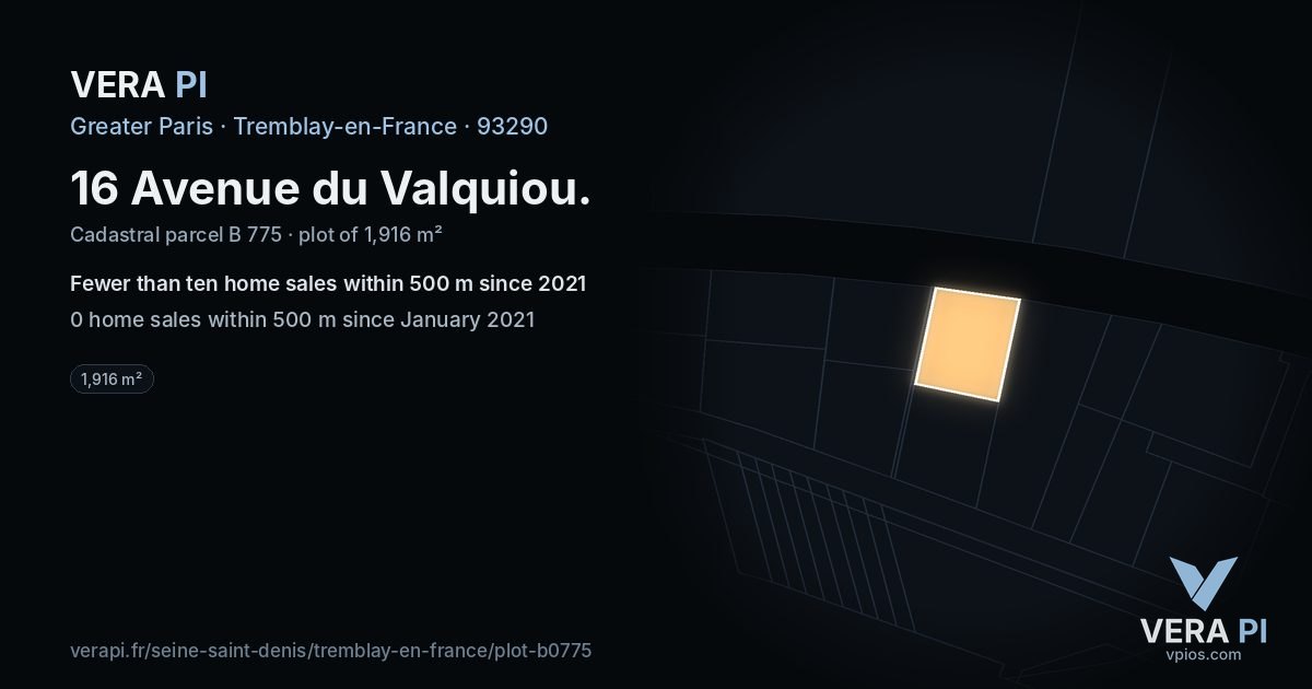 16 Avenue du Valquiou, Tremblay-en-France at night – the plot lit, the parcels around coloured by the prices near them