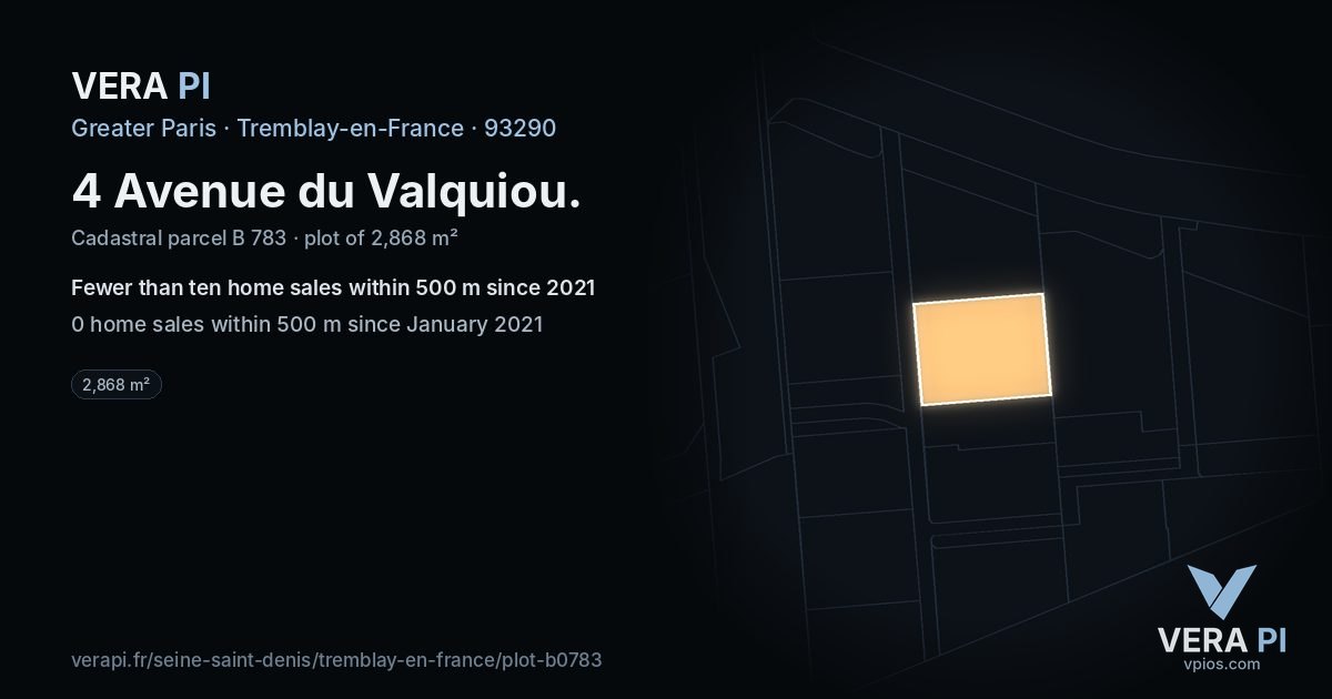 4 Avenue du Valquiou, Tremblay-en-France at night – the plot lit, the parcels around coloured by the prices near them