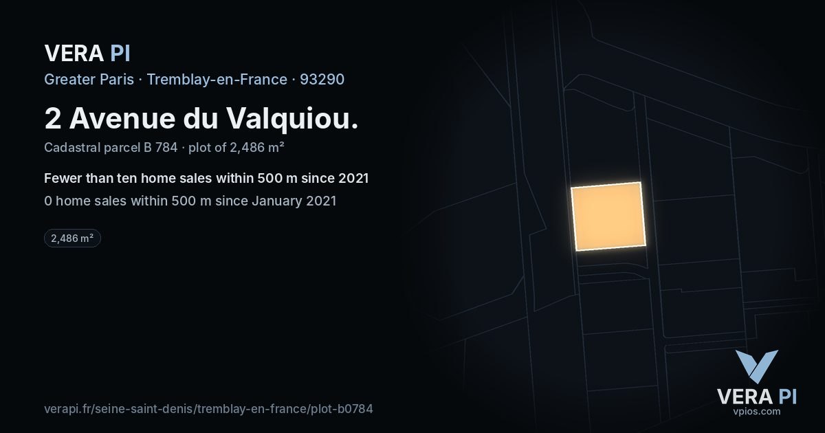 2 Avenue du Valquiou, Tremblay-en-France at night – the plot lit, the parcels around coloured by the prices near them