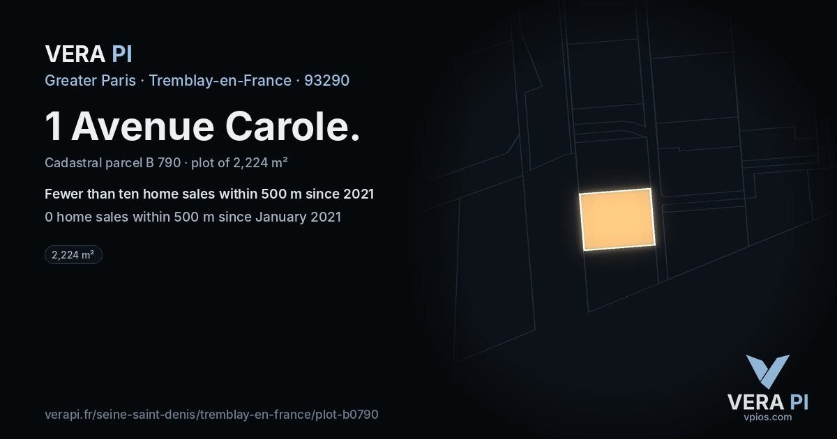 1 Avenue Carole, Tremblay-en-France at night – the plot lit, the parcels around coloured by the prices near them