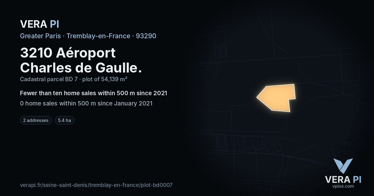 3210 Aéroport Charles de Gaulle, Tremblay-en-France at night – the plot lit, the parcels around coloured by the prices near them