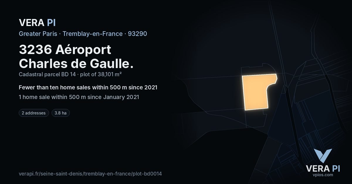 3236 Aéroport Charles de Gaulle, Tremblay-en-France at night – the plot lit, the parcels around coloured by the prices near them