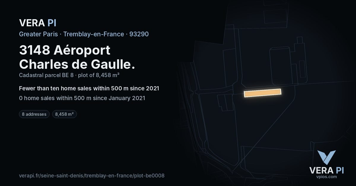 3148 Aéroport Charles de Gaulle, Tremblay-en-France at night – the plot lit, the parcels around coloured by the prices near them