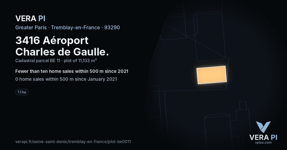 3416 Aéroport Charles de Gaulle, Tremblay-en-France at night – the plot lit, the parcels around coloured by the prices near them