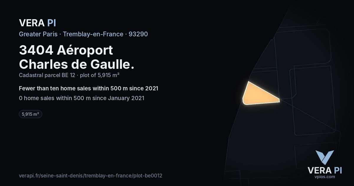 3404 Aéroport Charles de Gaulle, Tremblay-en-France at night – the plot lit, the parcels around coloured by the prices near them