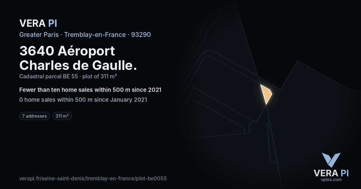 3640 Aéroport Charles de Gaulle, Tremblay-en-France at night – the plot lit, the parcels around coloured by the prices near them
