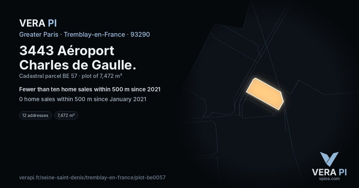 3443 Aéroport Charles de Gaulle, Tremblay-en-France at night – the plot lit, the parcels around coloured by the prices near them