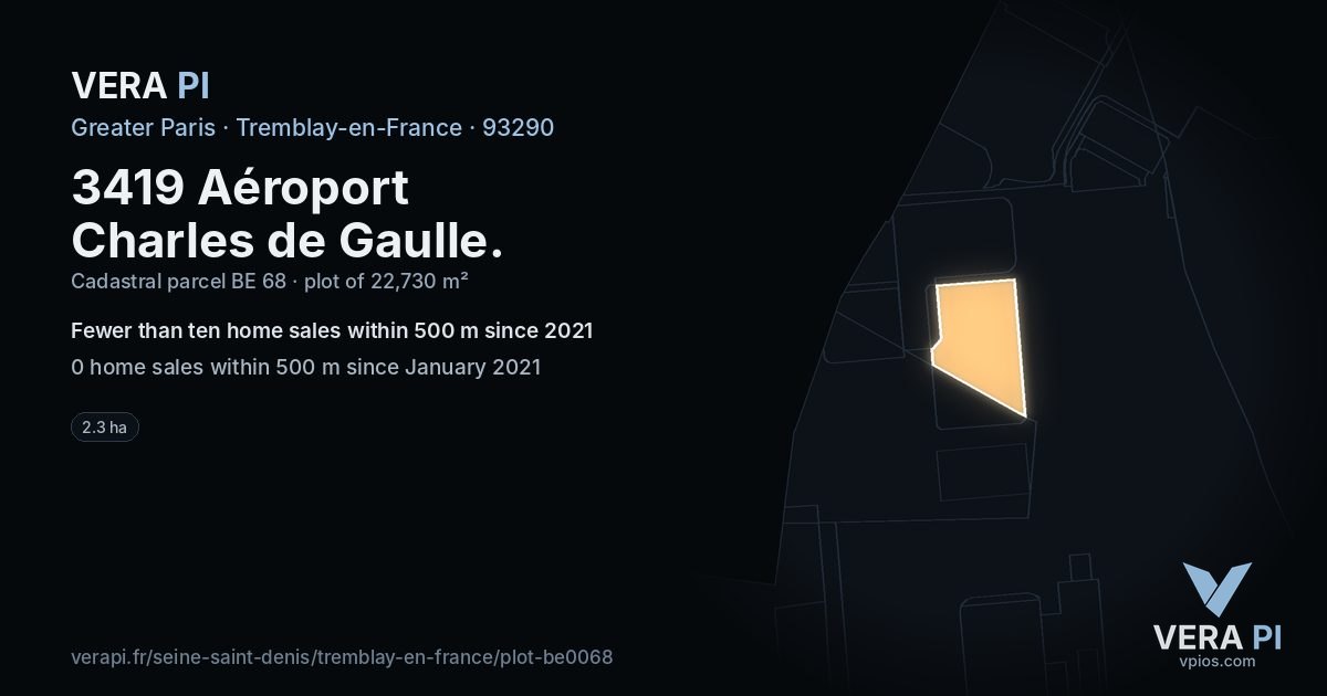 3419 Aéroport Charles de Gaulle, Tremblay-en-France at night – the plot lit, the parcels around coloured by the prices near them