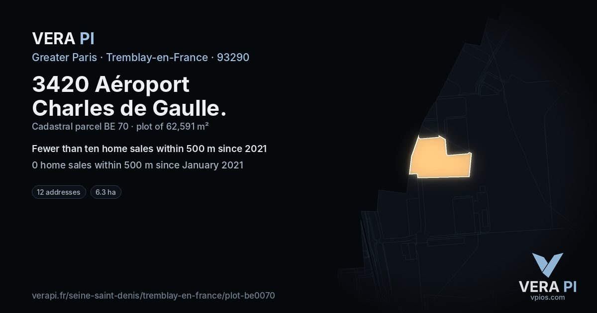3420 Aéroport Charles de Gaulle, Tremblay-en-France at night – the plot lit, the parcels around coloured by the prices near them