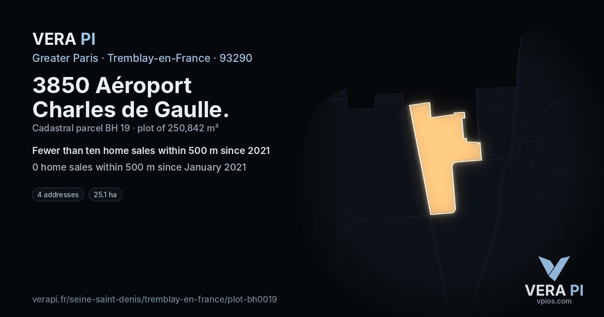 3850 Aéroport Charles de Gaulle, Tremblay-en-France at night – the plot lit, the parcels around coloured by the prices near them