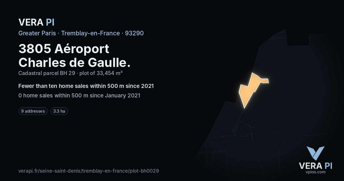 3805 Aéroport Charles de Gaulle, Tremblay-en-France at night – the plot lit, the parcels around coloured by the prices near them