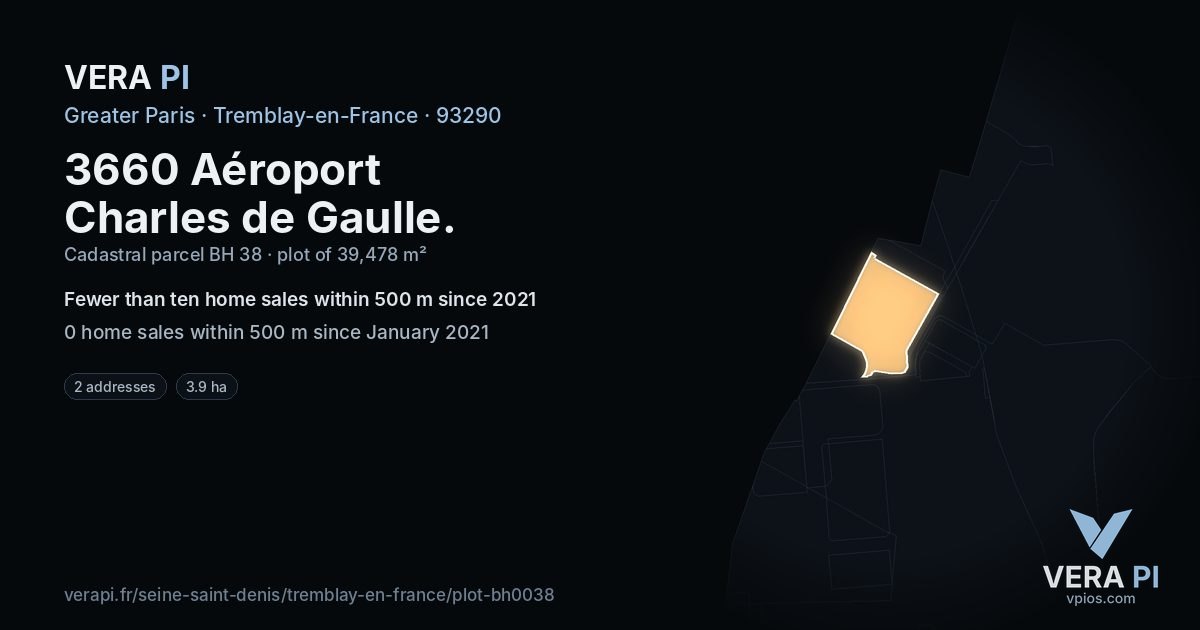 3660 Aéroport Charles de Gaulle, Tremblay-en-France at night – the plot lit, the parcels around coloured by the prices near them