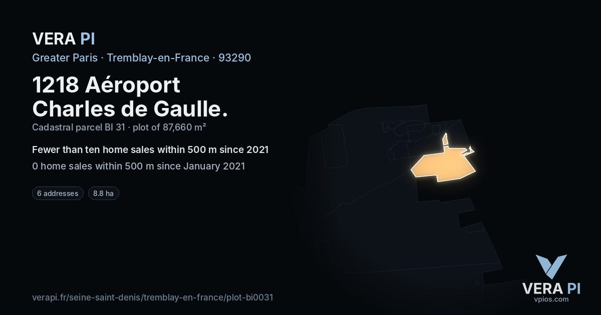 1218 Aéroport Charles de Gaulle, Tremblay-en-France at night – the plot lit, the parcels around coloured by the prices near them