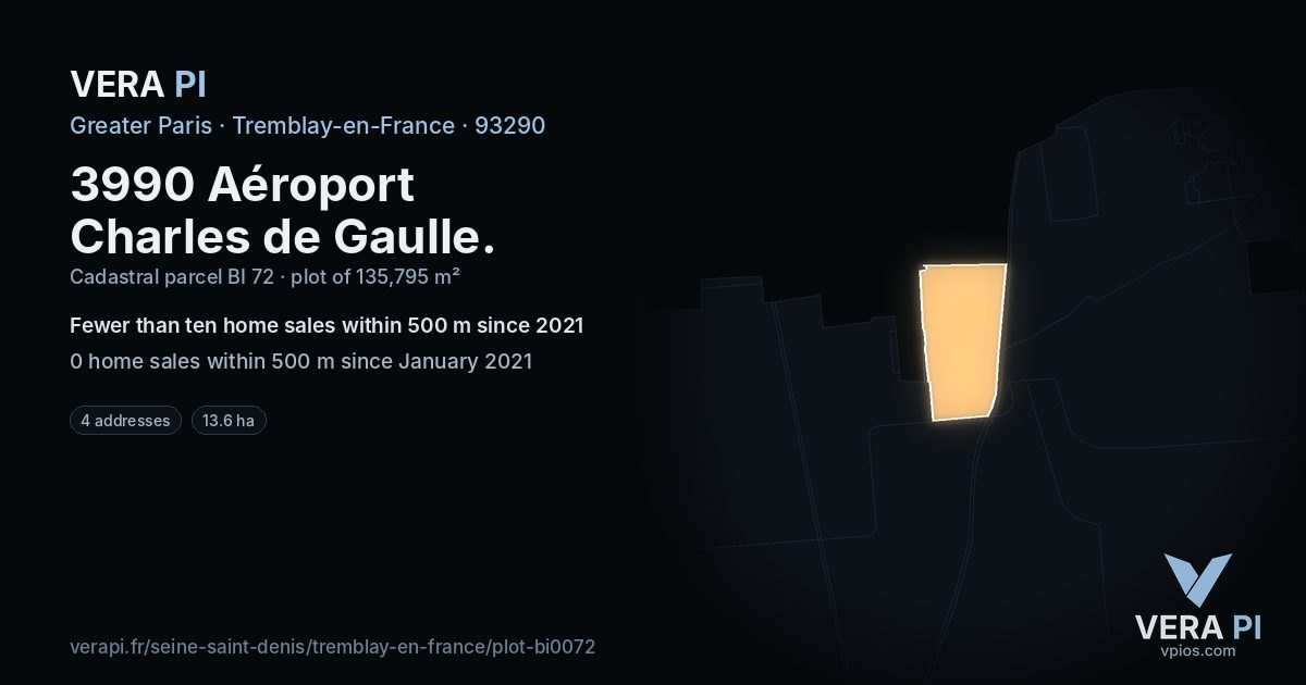 3990 Aéroport Charles de Gaulle, Tremblay-en-France at night – the plot lit, the parcels around coloured by the prices near them
